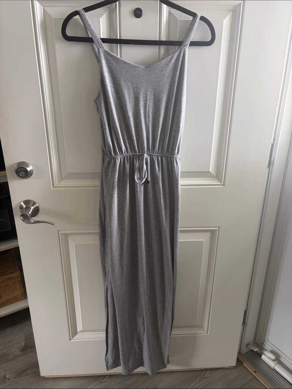 Women's Grey Maxi Dress with Drawstring Waist
